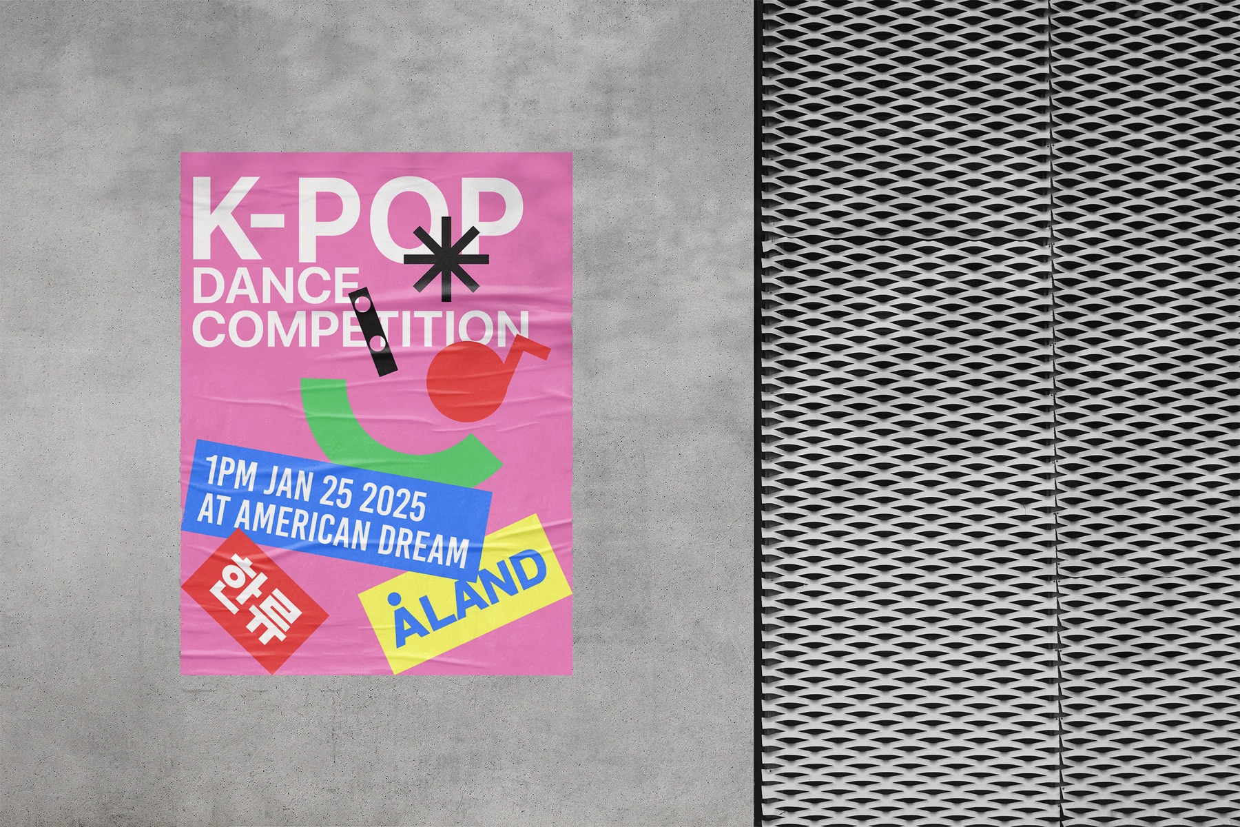 ALAND K-pop Dance Competition poster applied to a concrete exterior wall