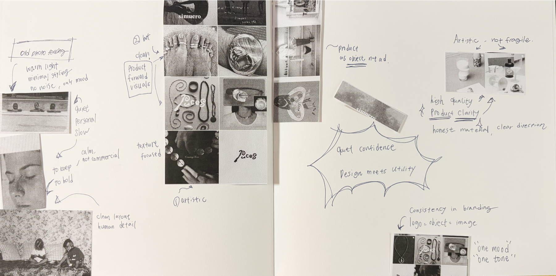 FRAY identity references, sketches, typography, materials, and process notes