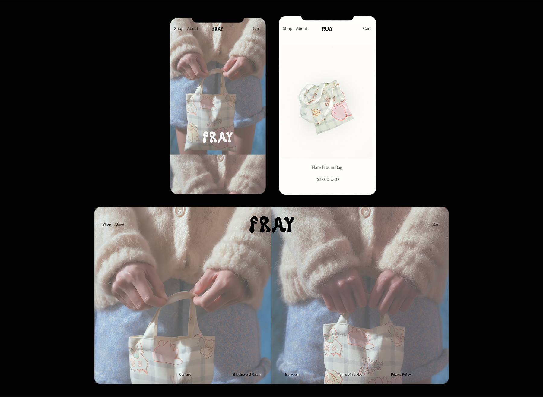 FRAY online shop shown across mobile and desktop screens